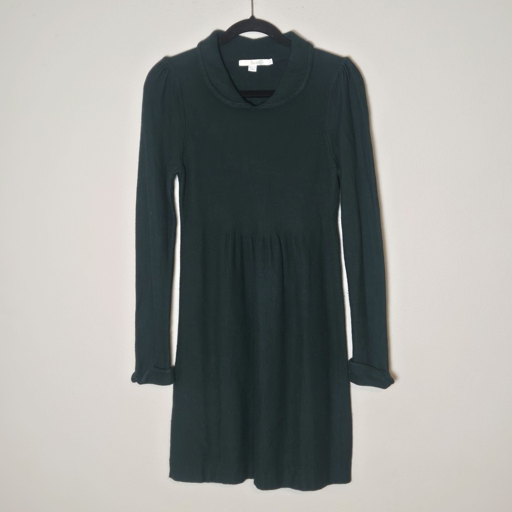 Boden Sweater Dress Womens Size 8 Dark Teal Peter Pan Collar Modest Roll Cuff